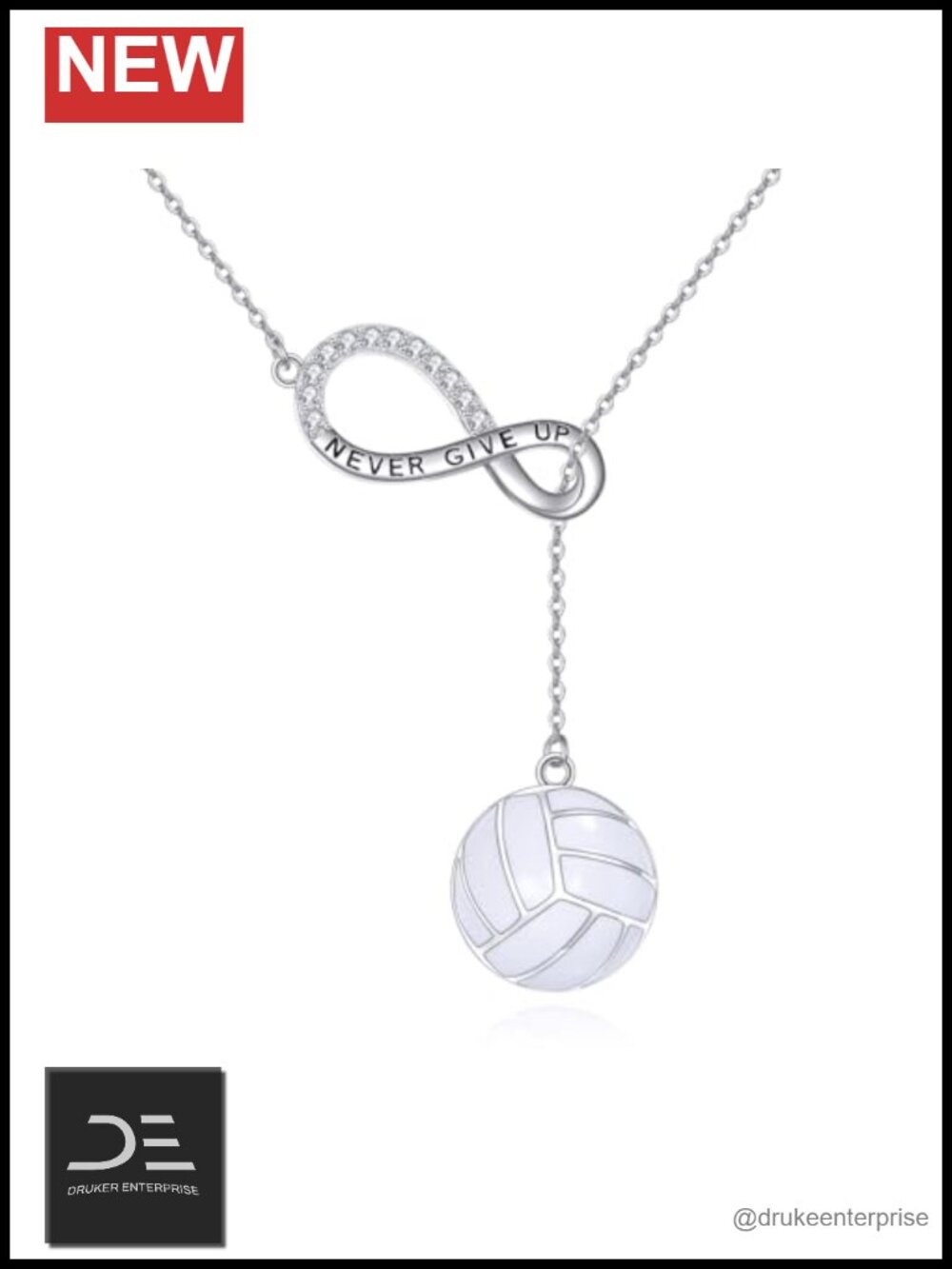 925 Sterling Silver Volleyball Pendant Necklace 18+2 Inch Cable Chain